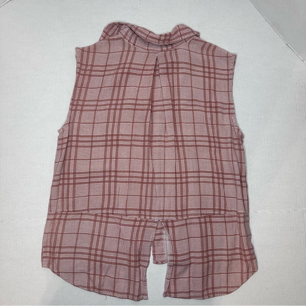 Sim & Sam | Pink Plaid Sleeveless Button-Up Top Shirt | Size L - Picture 6 of 8